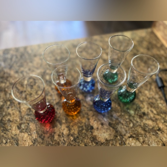 VINTAGE Bullicante Bubble Bottom Colourful Cordials Party Shot Glass Set of 7 - Picture 5 of 17